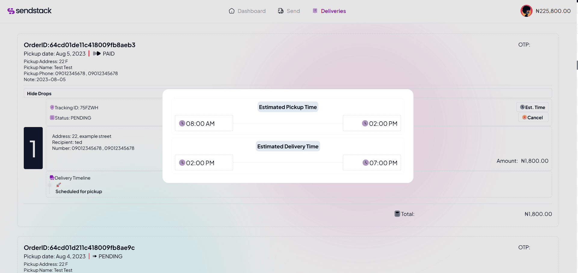 Sendstack Demo Delivery App